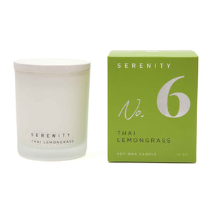 Serenity Lemongrass 10oz glass candle - no6